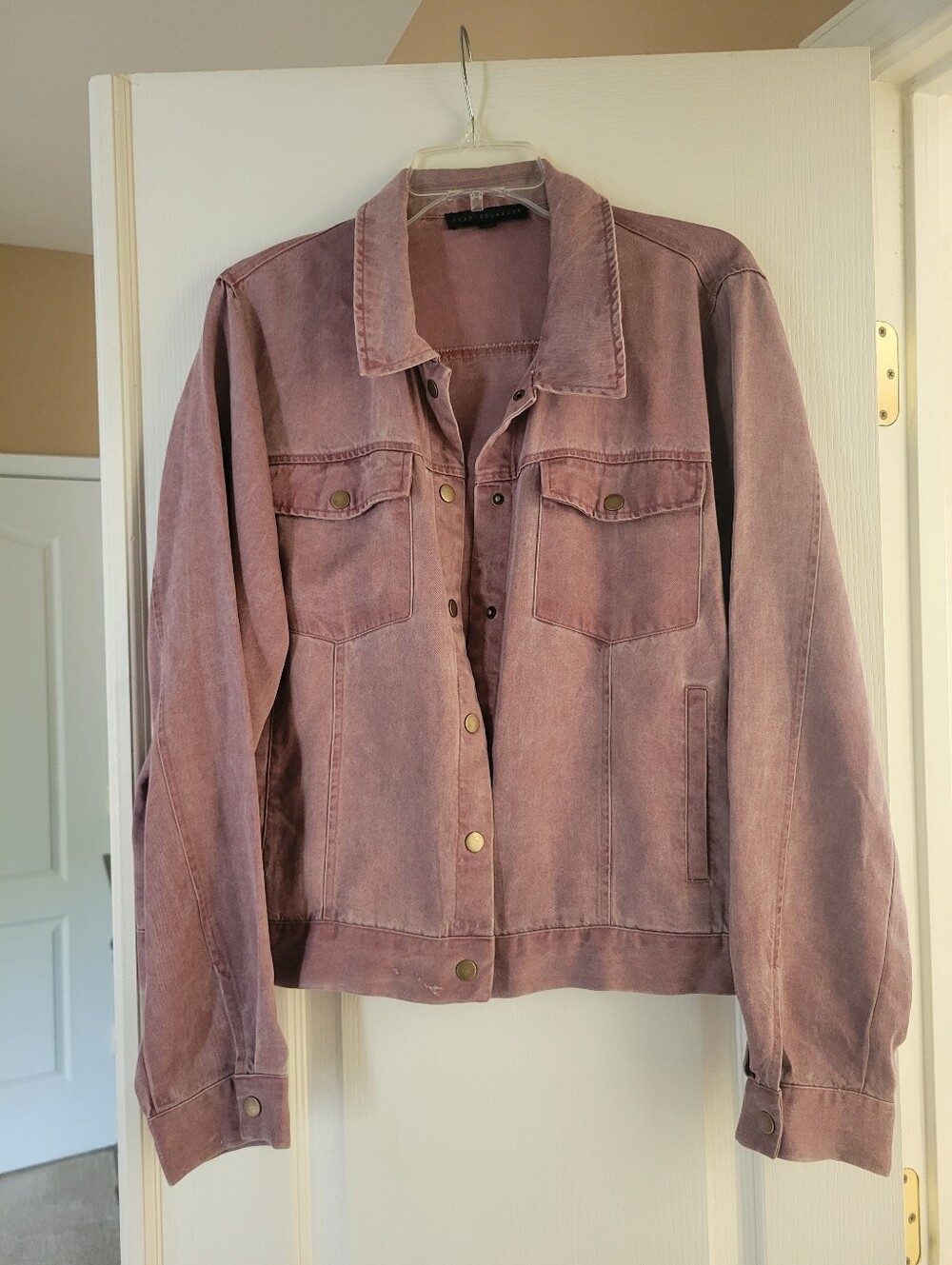 Jane and Delancey Knit Denim Jacket Women XL Dusty Rose Pink Shacket Soft Cozy